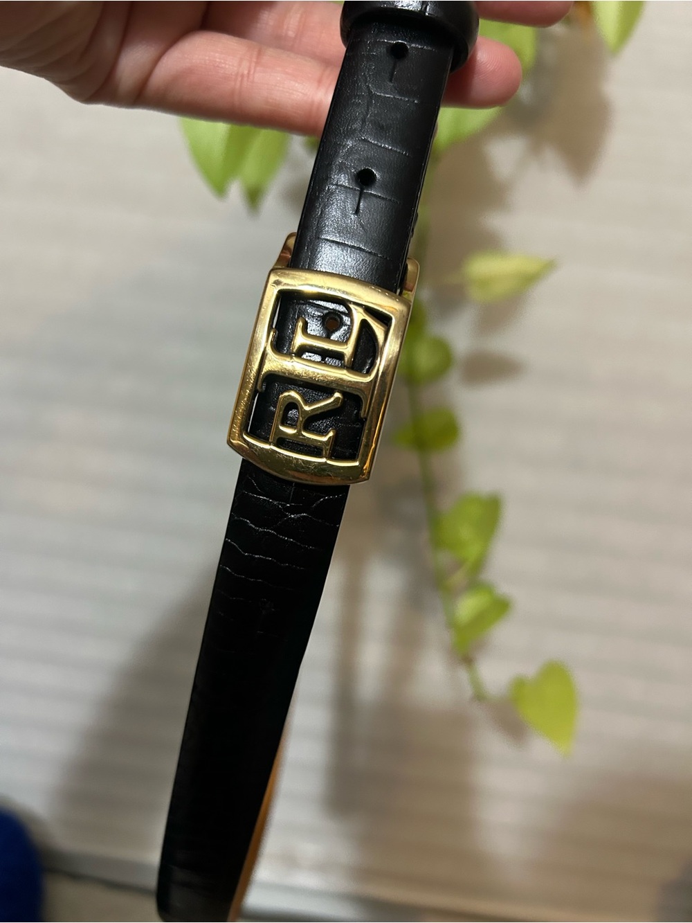 Lauren Ralph Lauren Croc Embossed Gold Buckle Black Leather Women’s Belt Large - Picture 5 of 6